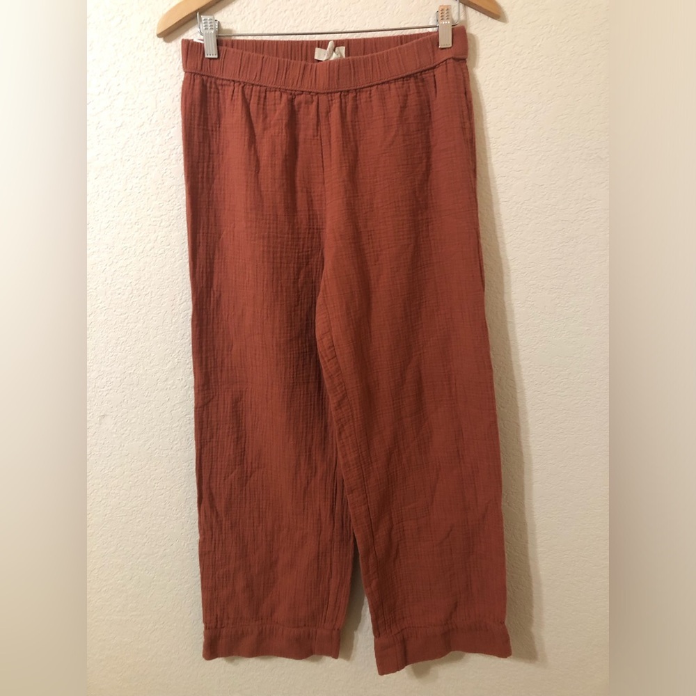Madewell Gauze Pull On Wide Leg Textured Pants in Burnt Orange - Size Small